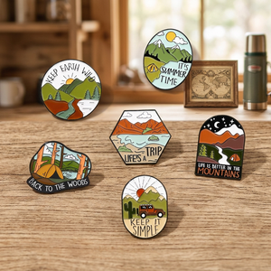 Pins en émail personnalisés pour le camping en plein air, la randonnée en montagne, l'aventure, badges de revers, souvenirs de voyage, cadeaux pour sacs à dos - Product Image 1