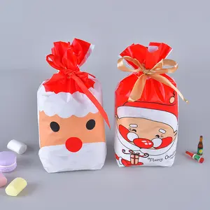 Custom Christmas Ribbon Drawstring Bag Food Gift Packaging Baking West Point Biscuit Plastic Bag