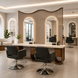 Aménagement professionnel de salons de coiffure et mobilier sur mesure, cloisons incurvées, postes de coiffure à LED, solution clé en main pour l'aménagement intérieur - Product Image 3