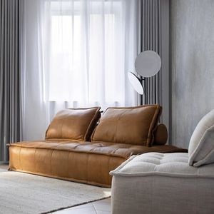 Sofá Modular de Cuero Genuino, Diseño Cuadrado de Una Línea, Mueble para Sala de Estar, Uso Adulto - Product Image 4