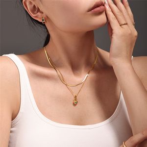 Collar de Acero Inoxidable con Baño de Oro de 18K, Colgante de Corazón de Melocotón con Incrustaciones de Piedra de Pino Azul Natural, Joyería de Belleza - Product Image 3