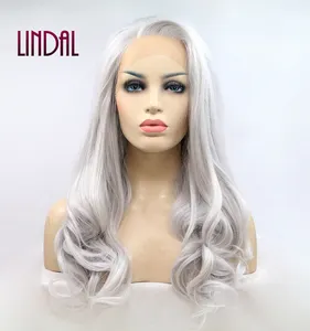 Lindalhair - Peruca sintética de renda cinza clara pré-arrancada, transparente, com ondulação frontal, cor prateada, para cabelo, ideal para aquecer