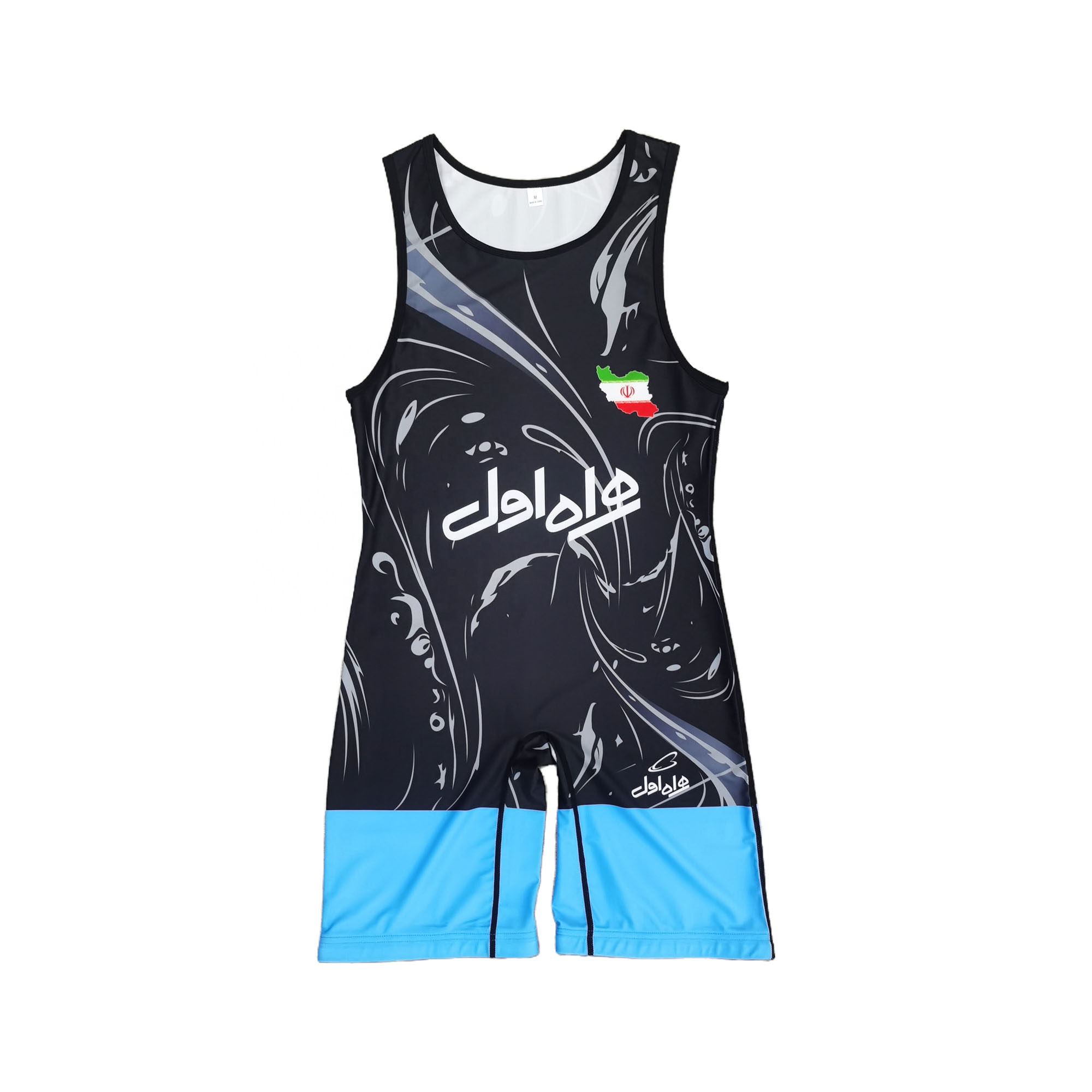 2024 Custom Men's Wrestling Singlet - Blue Combo IRAN, Spandex