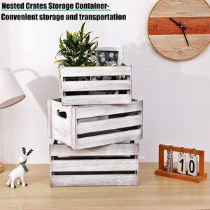 กล่องไม้แบบซ้อน 3 ชิ้น สำหรับตกแต่งครัวและบ้าน และใช้เป็นกล่องเก็บของ กล่องไม้สีขาวสไตล์เรียบง่าย - Product Image 5