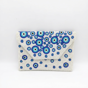 Embroidered Zipper Closure High Quality Bohemian Style Handmade <b>Mini</b> Unisex White Blue Coin Purse - Product Image 1