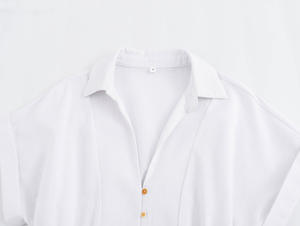 Vestido Midi de Lino y Algodón con Cuello y Botones para Mujer, Cintura Elástica, Manga Corta, Casual, Ecológico, Otoño Invierno - Product Image 5