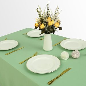 Cheap Wholesale Sage Green <b>Round</b> Rectangle 100% Polyester Woven Disposable Tablecloth for Wedding Party Outdoor - Product Image 2
