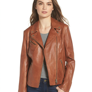 Custom Color Genuine Sheepskin Plus Size Women's Vintage <b>Quilted</b> Biker Cafe Racer Women Leather Jacket - Product Image 1