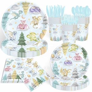 Ensemble de vaisselle jetable pour fête, design dinosaure animal de la <span class=keywords><strong>jungle</strong></span> en aquarelle, écologique, haute qualité, très vendu - Product Image 3