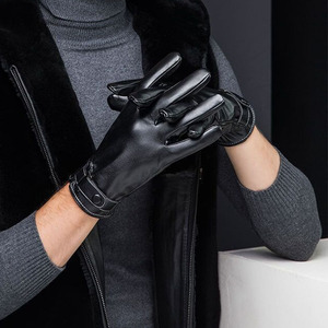 Gants d'affaires pour hommes, mitaines d'hiver, écran tactile, coupe-vent, gants <span class=keywords><strong>de</strong></span> <span class=keywords><strong>conduite</strong></span> en <span class=keywords><strong>cuir</strong></span> PU - Product Image 4
