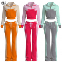 Nouvelle Collection 2026 : Ensemble Survêtement Femme Y2K en Maille Gaufrée, Veste Zippée Color Block et Pantalon Évasé pour Streetwear & Loungewear