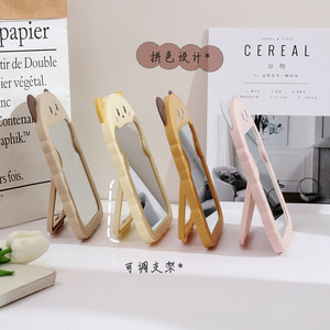 Foldable Bear Ear Makeup Mirror Glass Lens Adjustable Stand Desktop Vanity Mirror For Home Office Student Use - Product Image 1