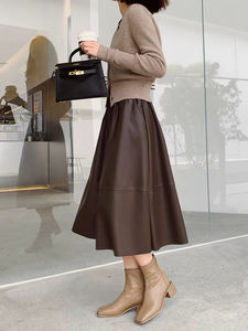 Nouvelle mode de jupes longues <span class=keywords><strong>en</strong></span> <span class=keywords><strong>cuir</strong></span> véritable noir taille haute grande taille pour femmes - Product Image 6