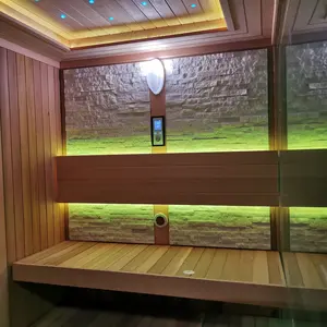 3人木制桑拿房钢化玻璃蒸汽舱组合多功能花园淋浴室