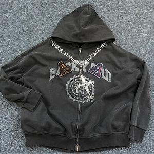 โรงงาน RAMAX ผลิตเสื้อผ้าฤดูหนาวทรงบ็อกซี่ปักลาย 450gsm ผ้าหนานุ่มแบบ Distressed 500gsm ผ้าฟอกสีแบบ Acid Wash ซิป  รักษ์โลก ระบายอากาศได้ดี - Product Image 1