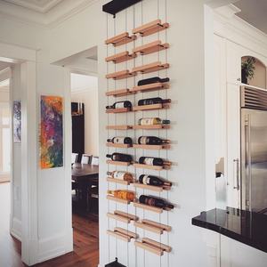 Étagère Murale Flottante Moderne en Bois Massif Écologique Minimaliste <span class=keywords><strong>pour</strong></span> Bouteilles de Vin, Réglable, en Acier Inoxydable Personnalisable - Product Image 4