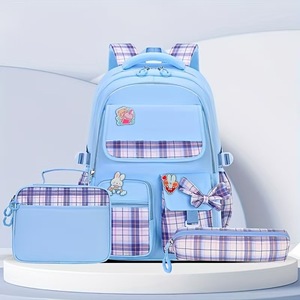 2026 Best Seller Large Capacity Waterproof Unisex Student <b>Backpack</b> Set Bowknot Plaid School Bag with <b>Lunch</b> Bag & Pencil Case - Product Image 3