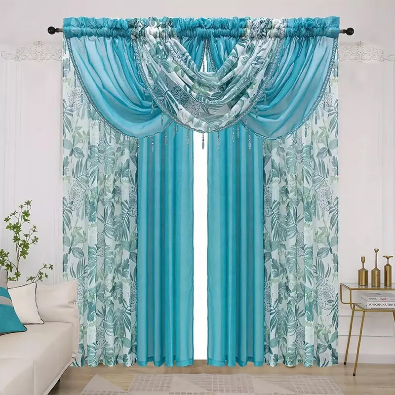 Impresión opaca al por mayor cenefa bordada tul diseño transparente cortinas de ventana clásicas HoM dercation persianas para sala de estar