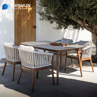 Ensemble de salle à manger moderne pour l'extérieur, table et chaises en teck tressé en corde, pour restaurant, villa, jardin et complexes hôteliers