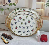 3-delige Set Ovale Plastic Transparante Vergulde Rand Dienblad Fruit Snoep Gedroogd Fruit Dienblad Cake Snacks Dim Sum Lade