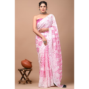Sari en coton Mulmul imprimé avec blouse assortie – Léger et élégant, sari en coton Mulmul doux – Confortable pour un usage quotidien - Product Image 2