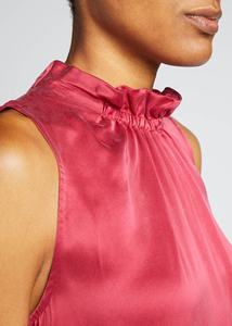 Vendita calda di qualità da donna estate con volant senza maniche a tinta unita in raso Mini abito da donna - Product Image 4