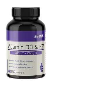 Capsule di Vitamina <span class=keywords><strong>D3</strong></span> 5000UI e Vitamina <span class=keywords><strong>K2</strong></span> MK7 100mcg, Produzione OEM con Etichetta Privata - Product Image 1