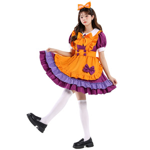 Robe de princesse Lolita orange et violette, costume de cosplay de demoiselle d'honneur, tenue d'anime pour femme, jupe et robe - Product Image 2