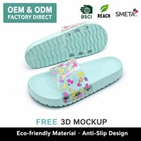 Dames Slippers op Maat OEM Lichtgewicht Antislip EVA Zool PVC Fruitprint Band Mintblauw Tropisch