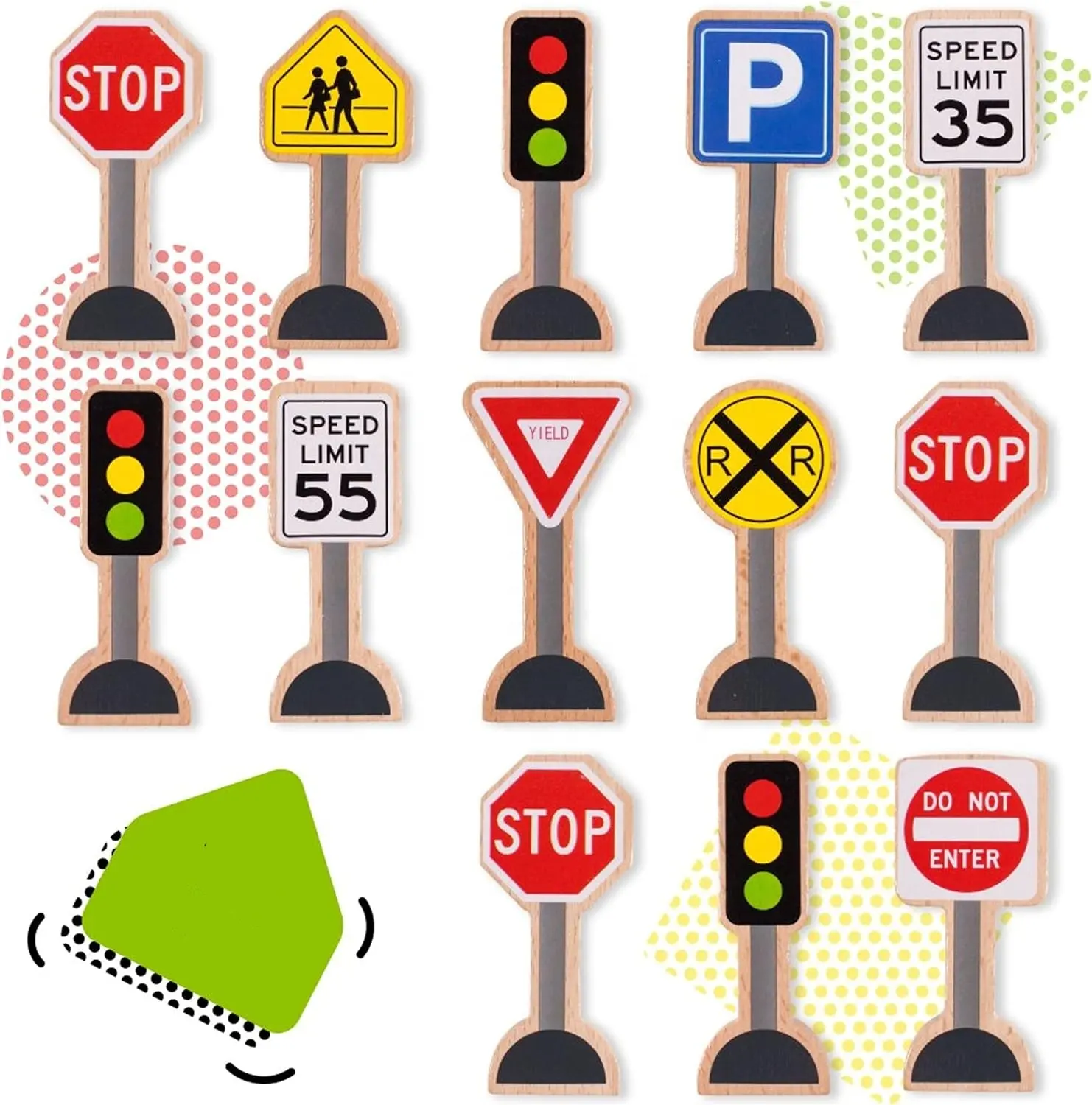 Kids wooden street signs traffic or train sets track accessories for railroads pieces- for kids boys & girls