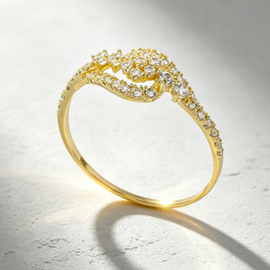 Bague Fleur en Or Véritable 18 carats Personnalisable avec Zircon et <span class=keywords><strong>Diamant</strong></span>, Bague Trèfle Pavée de Diamants Au750, Bijoux Fins pour Anniversaire et Mariage - Product Image 2