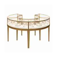 Vitrine à bijoux en verre incurvé multi-facettes avec éclairage LED intérieur et prise de courant, présentoir personnalisé pour boutique de centre commercial