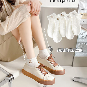 <b>White</b> Women's Ankle Socks Polyester Cotton Breathable Sweat Absorbing Bow Pattern Spring Summer Autumn Casual Low Cut Style - Product Image 1