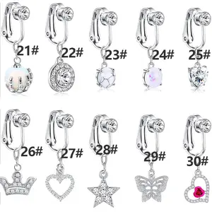 2023 Groothandel Zirkoon Inlay Niet Piercing Buik Ringen Clip Op Buik Navel Ring Sieraden Verguld Staal Goud Voor Vrouwen Meisjes