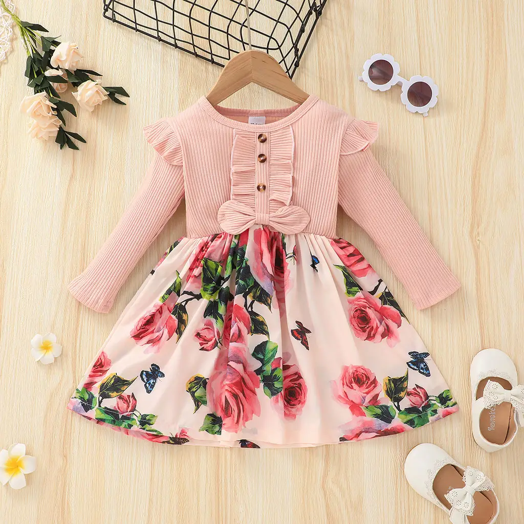 Dress For Kids Children 2-6 Years old Girl Clothing Long Sleeve Formal Party Princess Flower Girls' Dresses