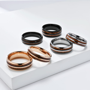 Wood Grain Tungsten Steel <b>Ring</b> Band Geometric Design Unisex <b>Couple</b> Wedding <b>Rings</b> K-T052 - Product Image 1