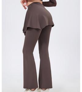 Women's 2-in-1 Flared Yoga Pants with Skirt Overlay High Waist Tummy Control <b>Leggings</b> <b>Butt</b> <b>Lifting</b> Quick Dry Activewear Trouser - Product Image 2