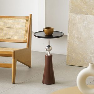 Small Round Coffee <b>Table</b> Wood Top Brown Base Decorative <b>Side</b> <b>Table</b> For Living Room - Product Image 1