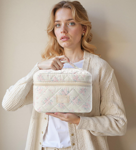 Large Floral Cosmetic <b>Bag</b> for Women, Cute Cotton Makeup <b>Bags</b>, Flower Travel Toiletry Organizer <b>Bag</b> - Product Image 6
