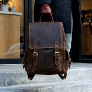 Custom OEM Genuine Leather <b>Backpack</b> Men Waterproof Business <b>Laptop</b> Bag Wholesale Vintage Travel Rucksack LBK-0114 - Product Image 1