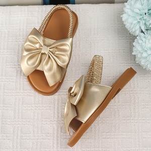 BSCI/Smeta/Sedex/Higg/GRS fabbrica all'ingrosso Logo personalizzato <span class=keywords><strong>bambina</strong></span> <span class=keywords><strong>oro</strong></span> <span class=keywords><strong>sandali</strong></span> Bowknot elastico in tessitura principessa pantofola sandalo - Product Image 3