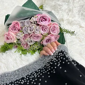 Neueste Dubai Türkei eleganter individueller Kaftan bescheidenes Kleid Dubai Abaya Damen muslimisches Kleid Diamantärmel offener Kimonos Abaya