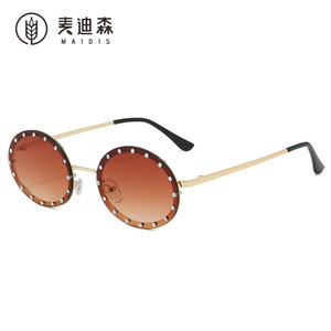 Maidis Oval Rhinestone Sunglasses For Women UV400 Metal <b>Frame</b> <b>Black</b> Lens Fashionable Outdoor Use - Product Image 4