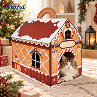 Petaful Maison et Griffoir pour Chat en Carton Ondulé Pliable, Écologique et Durable, Design Moderne et Luxueux, Spécial Fêtes de Noël
