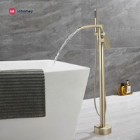 Robinet de baignoire cascade moderne à montage au sol en laiton massif, finition or brossé, pour appartement et hôtel