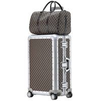 Valise à roulettes en aluminium de 26 pouces grande capacité, design damier, serrure TSA, étanche, en cuir PU