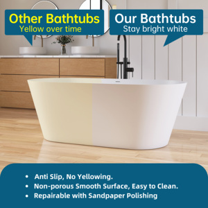 Bañera moderna independiente Maydon, diseño ovalado de superficie sólida con piedra artificial elegante para Baño - Product Image 4