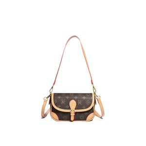 Bolso de Hombro Cuadrado Vintage con Monograma y Correa Ancha de PU, Bolso Bandolera para Mujer, Portátil, con Forro de Poliéster - Product Image 1