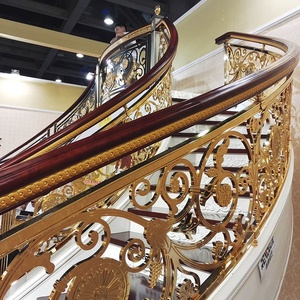 Barandilla de escalera de cobre de metal curvo <span class=keywords><strong>dorado</strong></span> para interiores/exteriores moderna barandilla de acero redonda con diseño de corte láser - Product Image 1