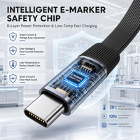 Câble USB-C mâle vers USB-C mâle USB4, pleine fonction, plat et droit, 20 Gbps, 240 W, 4K 60 Hz, charge rapide PD, câble de données